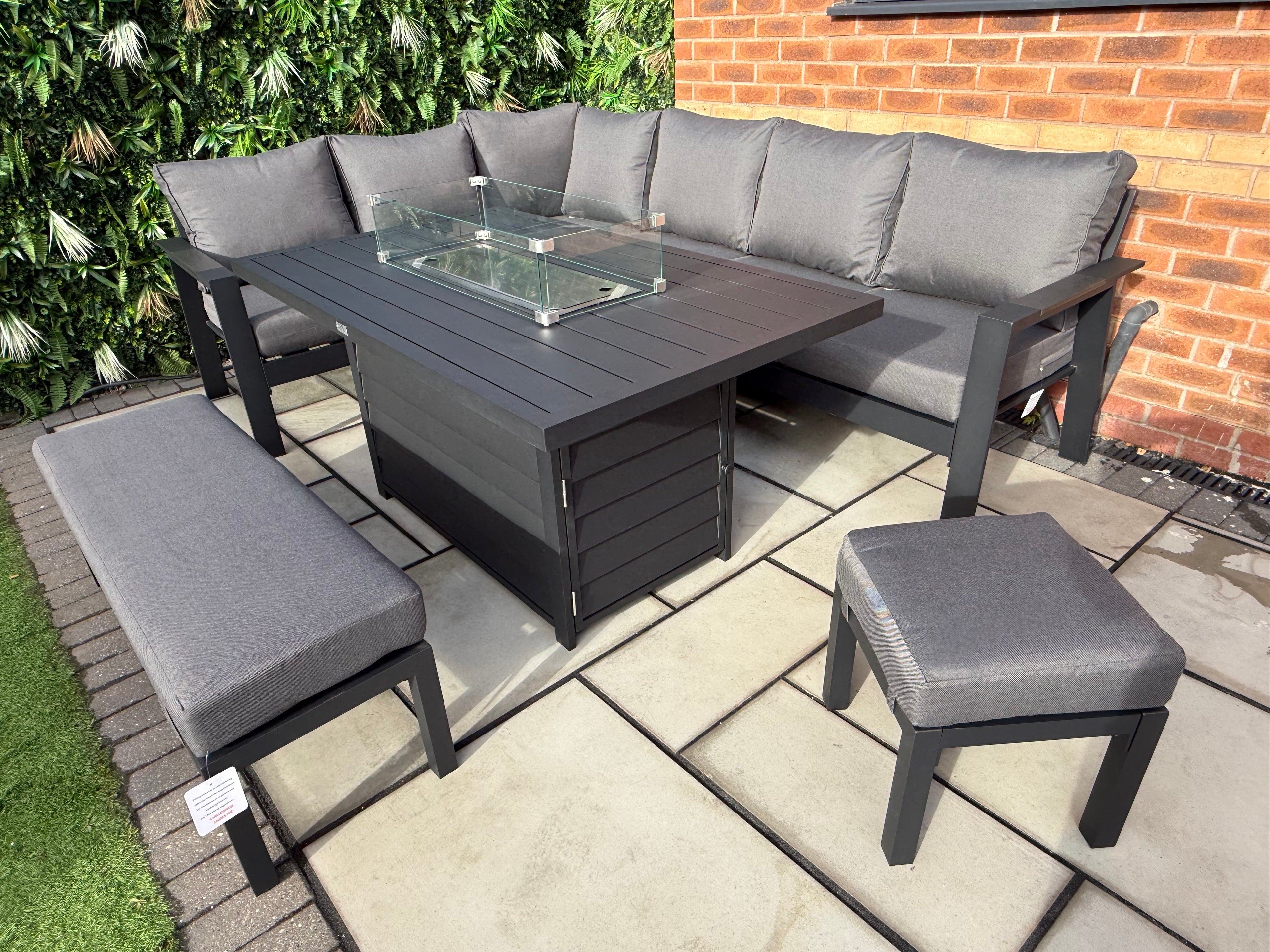 The Ivy 🌿 5 Pcs Aluminium Corner Dining Set Black - Fire-pit Table